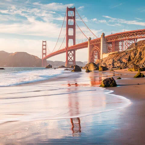 view of the Golden Gate Bridge from the beach